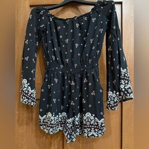 Kendall & Kylie Black Romper with Pink Floral Accents Small